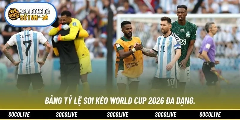 Bảng tỷ lệ soi kèo World Cup 2026 đa dạng.